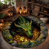 Fantasy 3D Dragon Protects Coin Cave Carpet Round Rug