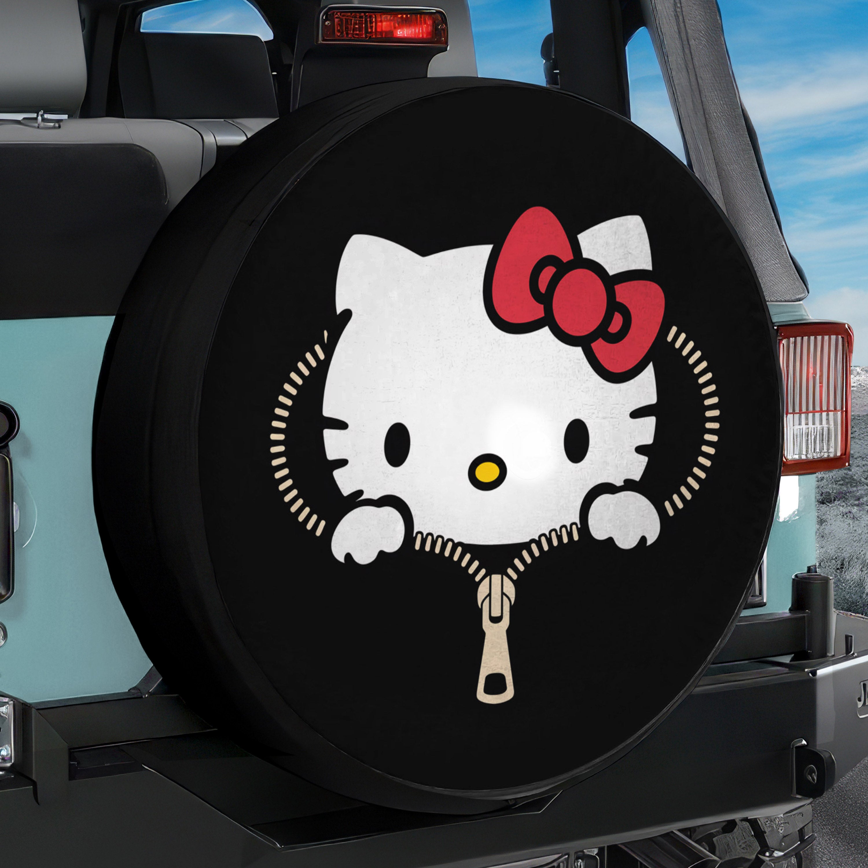 Hello Kitty Unzipped Jeep Custom Wheel Cover With Camera Hole