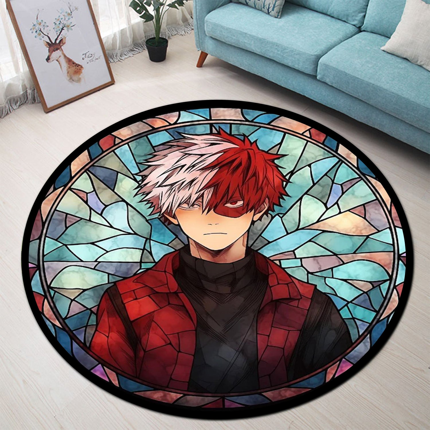 Shoto Todoroki My Hero Academia Japan Anime Stained Glass Round Carpet