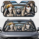 Husky Dog Family Driving Custom Car Windshield Sunshades