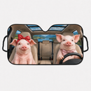 Cute Pig Driving Custom Car Windshield Sunshades Windshield Accessories Decor Gift