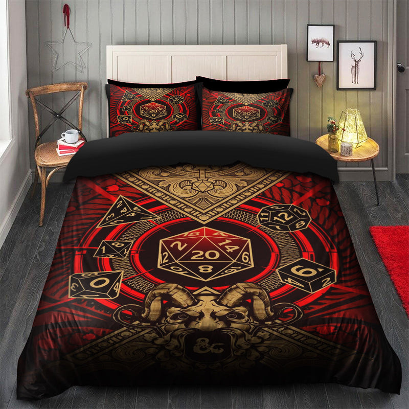 Red Dungeons & Dragons Roll For Initiative Bedding Set Duvet Cover And 2 Pillowcases Nearkii