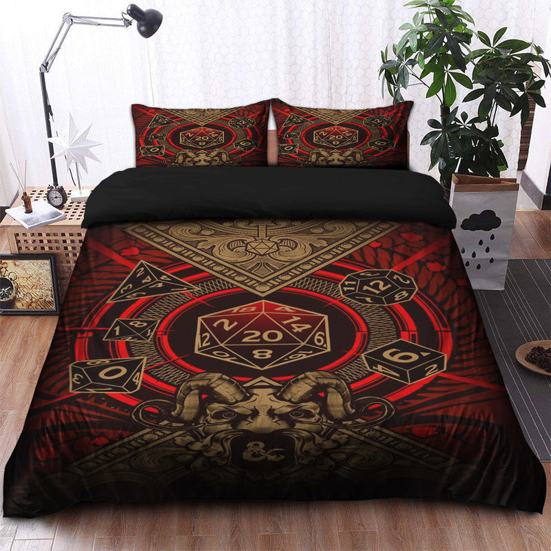 Red Dungeons & Dragons Roll For Initiative Bedding Set Duvet Cover And 2 Pillowcases Nearkii