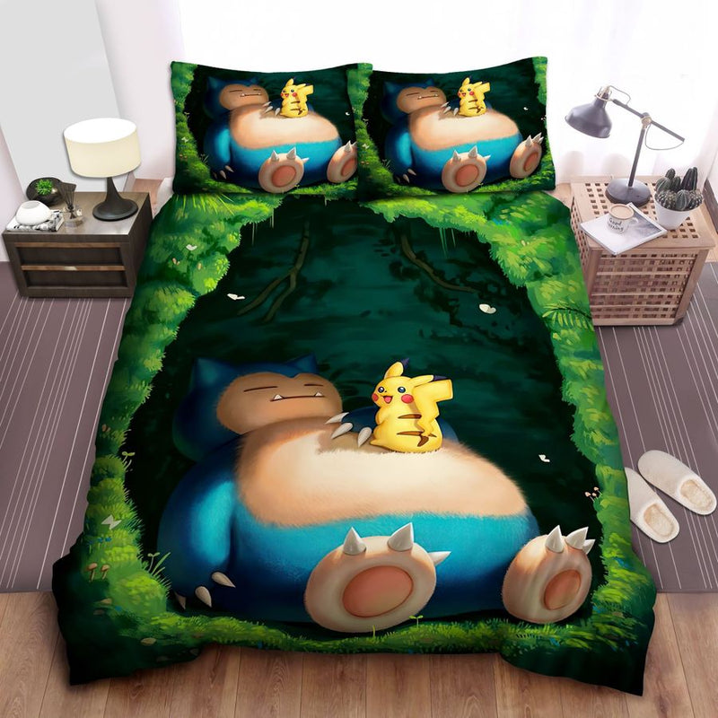 Pokemon Sleeping Snorlax & Pikachu Illustration Bedding Set Duvet Cover And 2 Pillowcases Nearkii