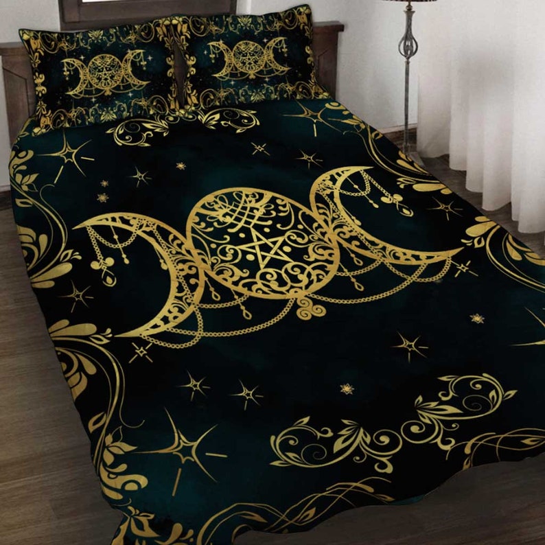 Witch Triple Moon Bedding Set Duvet Cover And 2 Pillowcases Nearkii