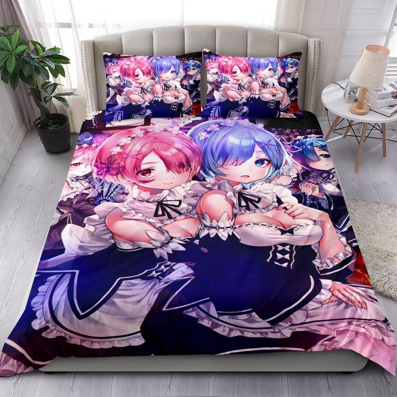 Ram And Rem Anime Girl Re Zero Bedding Set Duvet Cover And 2 Pillowcases Nearkii