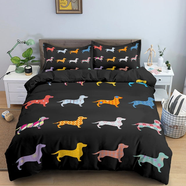 Black Dachshund Bedding Set Duvet Cover And 2 Pillowcases Nearkii