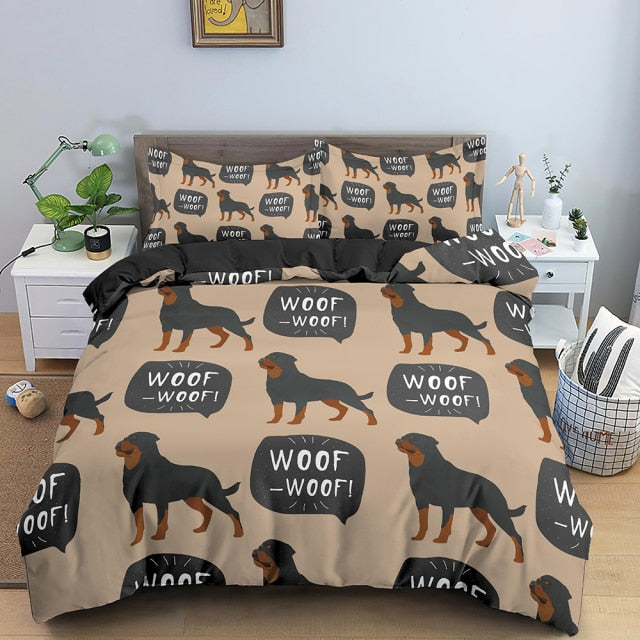 Rottweiler Bedding Set Duvet Cover And 2 Pillowcases Nearkii