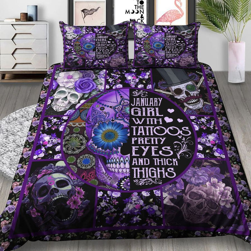 Anuary Sugar Skull Girl With Tattoos Bedding Set Duvet Cover And 2 Pillowcases Nearkii