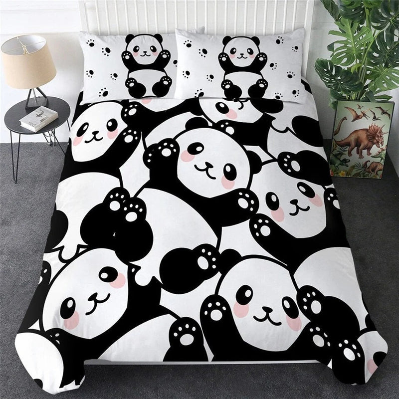 Panda Cartoon Duvet Bedding Set Duvet Cover And 2 Pillowcases Nearkii