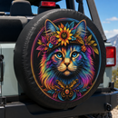 Floral Rainbow Cat Car Spare Tire Cover