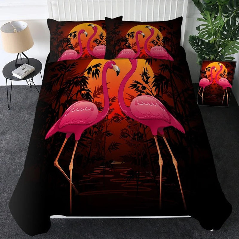 Sunset Flamingo Duvet Bedding Set Duvet Cover And 2 Pillowcases Nearkii