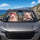 Cute Pig Driving Custom Car Windshield Sunshades Windshield Accessories Decor Gift