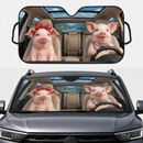Cute Pig Driving Custom Car Windshield Sunshades Windshield Accessories Decor Gift