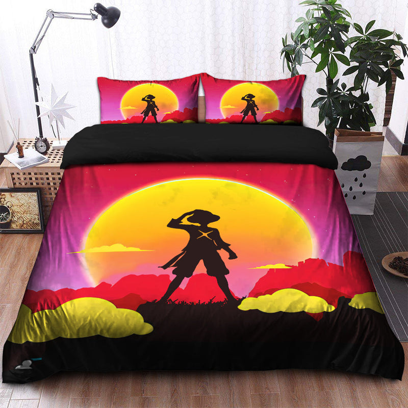 One Piece Luffy Anime Sunset Bedding Set Duvet Cover And 2 Pillowcases Nearkii