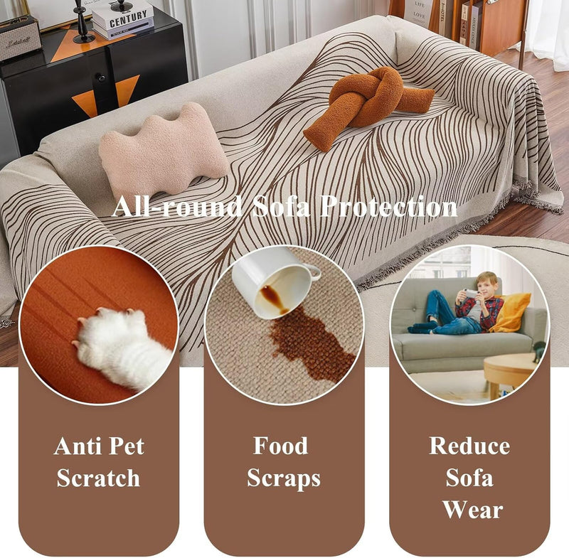 Beige Brown Stripe Boho Couch Covers - Sofa Covers Bohemian - Gift