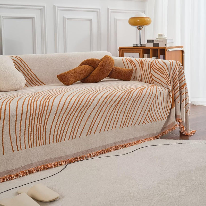 Beige Caramel Stripe Boho Couch Covers - Sofa Covers Bohemian - Gift