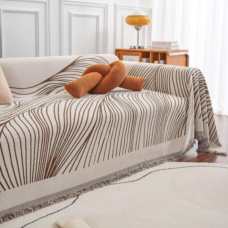 Beige Brown Stripe Boho Couch Covers - Sofa Covers Bohemian - Gift