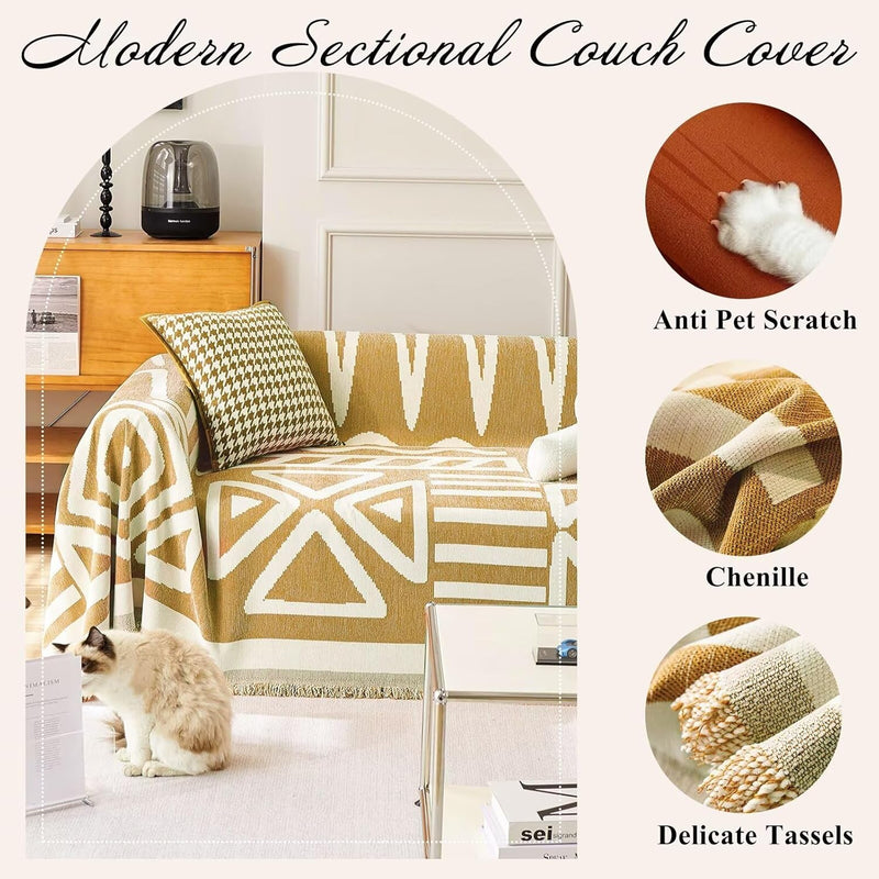 Modern Mustard Yellow White Vintage Boho Couch Covers - Sofa Covers Bohemian - Gift