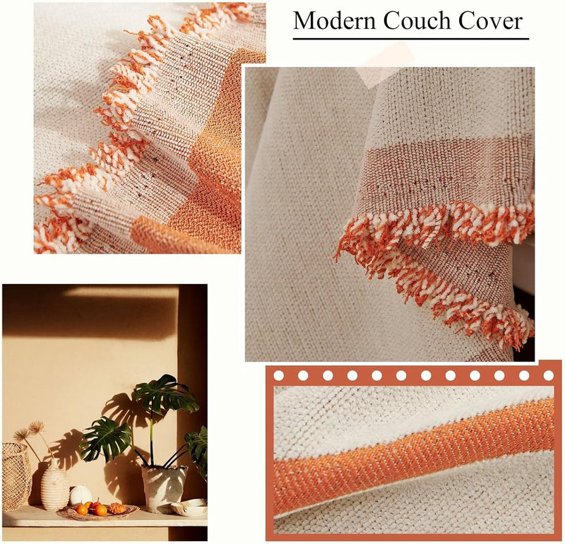 Modern Chic Orange Boho Couch Covers - Sofa Covers Bohemian - Gift