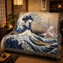 Mewtwo Vs Mew Pokemon The Great Wave Japan Woven Throw Blanket