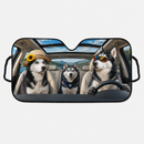 Husky Dog Family Driving Custom Car Windshield Sunshades