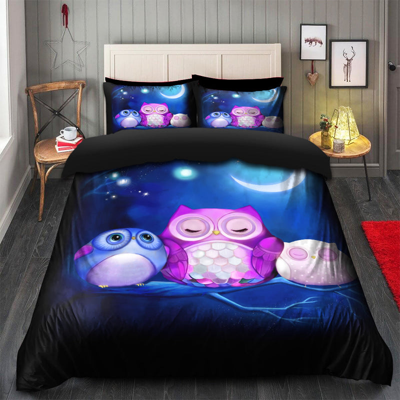 Owl Cute Night Bedding Set Duvet Cover And 2 Pillowcases Nearkii