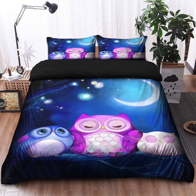 Owl Cute Night Bedding Set Duvet Cover And 2 Pillowcases Nearkii