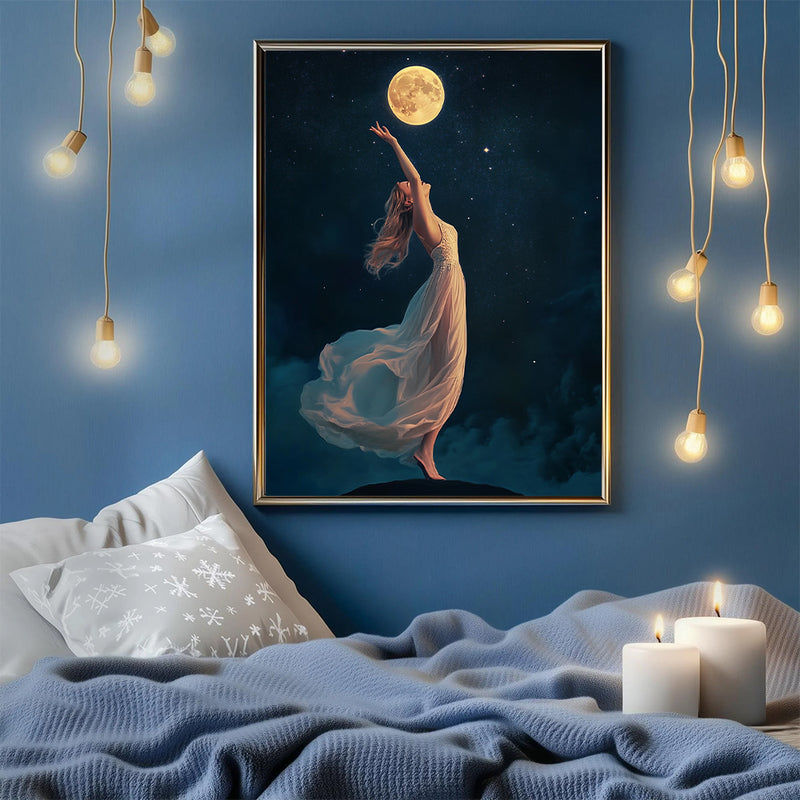 A Beautiful Woman Dancing Under The Moon- Living Room - Canvas Wall Art - Print - Wall Decor