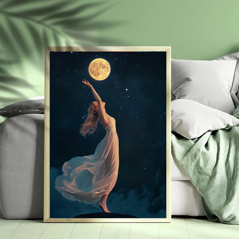 A Beautiful Woman Dancing Under The Moon- Living Room - Canvas Wall Art - Print - Wall Decor