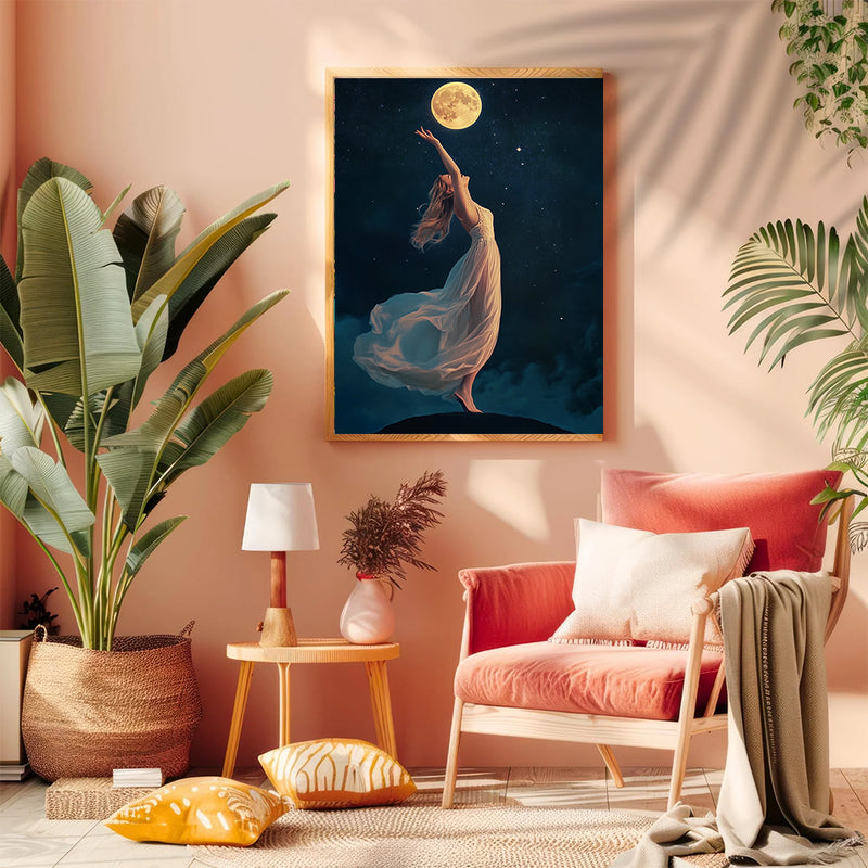 A Beautiful Woman Dancing Under The Moon- Living Room - Canvas Wall Art - Print - Wall Decor