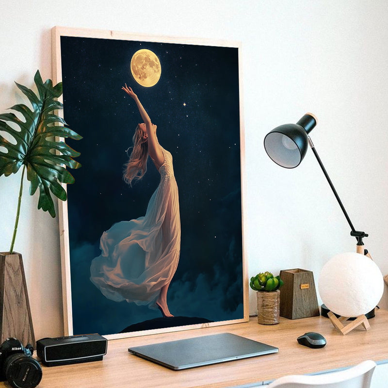 A Beautiful Woman Dancing Under The Moon- Living Room - Canvas Wall Art - Print - Wall Decor