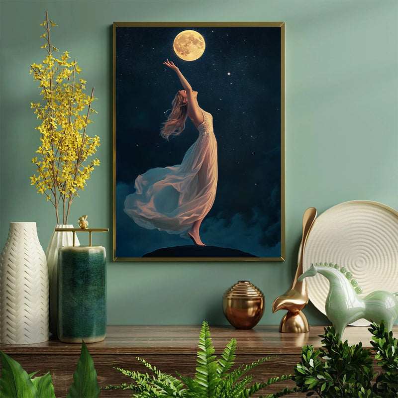 A Beautiful Woman Dancing Under The Moon- Living Room - Canvas Wall Art - Print - Wall Decor