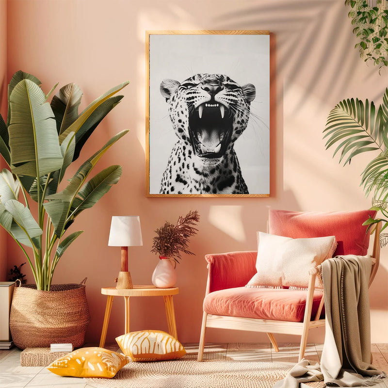 A Black And White Photograp Of Panther - Living Room - Canvas Wall Art - Print - Wall Decor