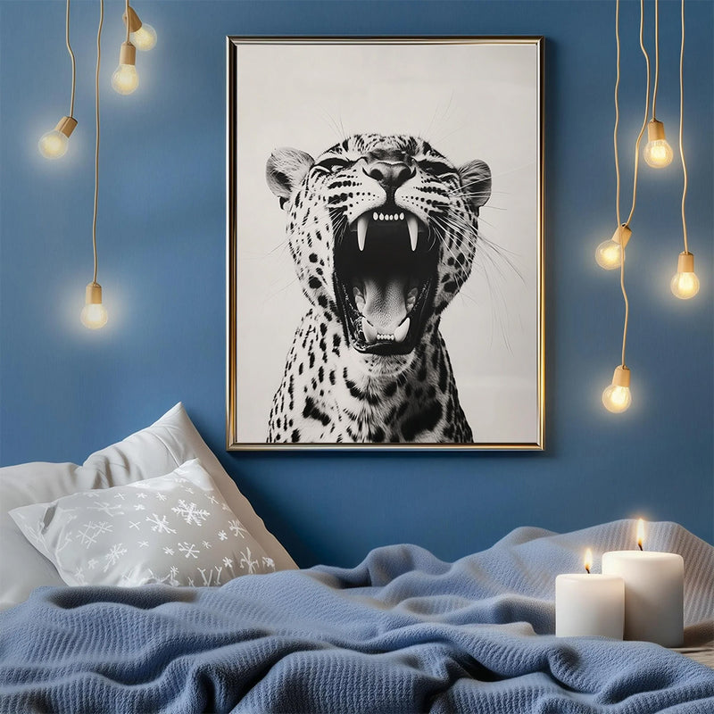 A Black And White Photograp Of Panther - Living Room - Canvas Wall Art - Print - Wall Decor