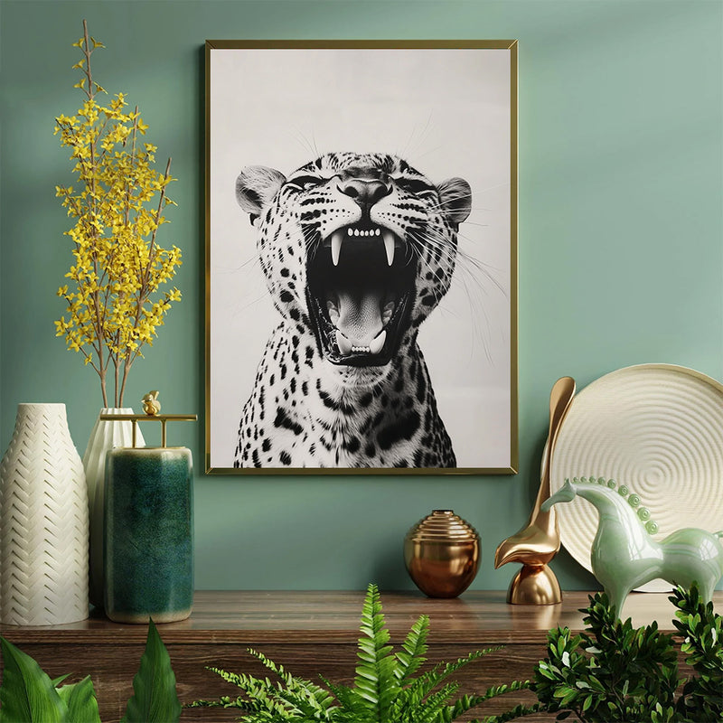 A Black And White Photograp Of Panther - Living Room - Canvas Wall Art - Print - Wall Decor