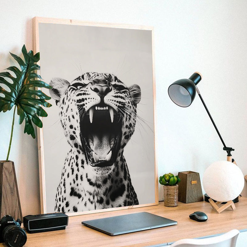 A Black And White Photograp Of Panther - Living Room - Canvas Wall Art - Print - Wall Decor