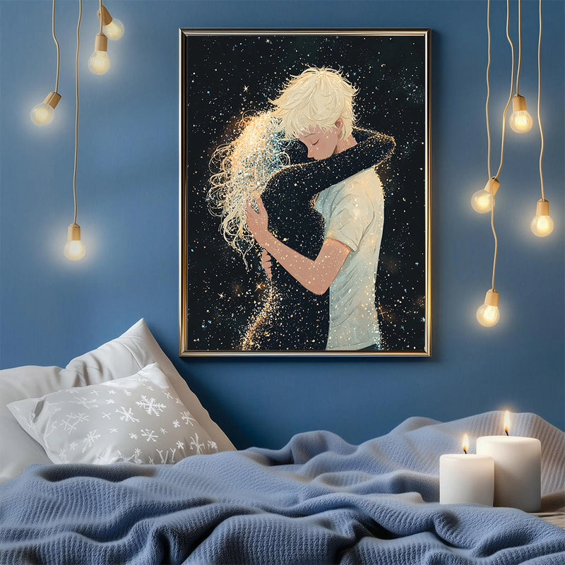 A Blond Boy Hugging A Shade Of A Girl - Living Room - Canvas Wall Art - Print - Wall Decor