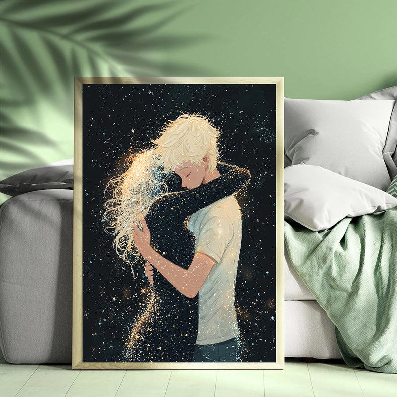 A Blond Boy Hugging A Shade Of A Girl - Living Room - Canvas Wall Art - Print - Wall Decor