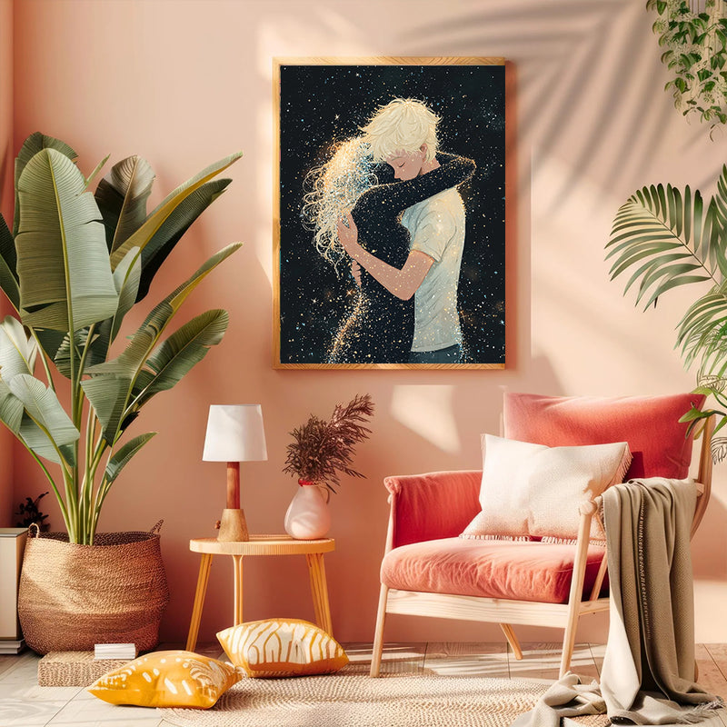 A Blond Boy Hugging A Shade Of A Girl - Living Room - Canvas Wall Art - Print - Wall Decor