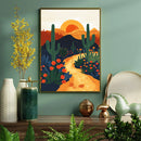 A Colorful Sun Illustration Of The Arizona Desert - Living Room - Canvas Wall Art - Print - Wall Decor