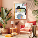 A Drawing Of A Black Cat Is Lying- Living Room - Canvas Wall Art - Print - Wall Decor