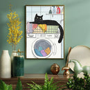 A Drawing Of A Black Cat Is Lying- Living Room - Canvas Wall Art - Print - Wall Decor