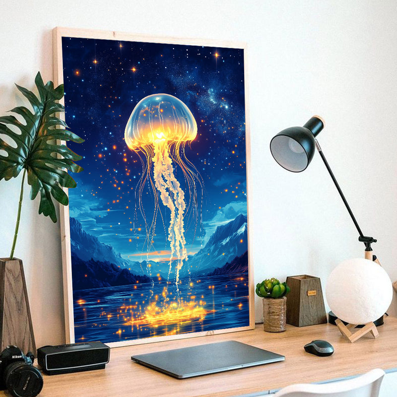 Jellyfish Jumps Out Of The Sea - Living Room - Canvas Wall Art - Print - Wall Decor