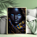 A Beautiful African Woman With Blue Eyes Wearing A Turban - Living Room - Canvas Wall Art - Print - Wall Decor