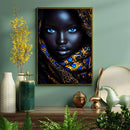 A Beautiful African Woman With Blue Eyes Wearing A Turban - Living Room - Canvas Wall Art - Print - Wall Decor