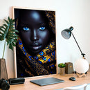 A Beautiful African Woman With Blue Eyes Wearing A Turban - Living Room - Canvas Wall Art - Print - Wall Decor