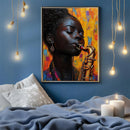 A Black Woman Playing A Saxophone - Living Room - Canvas Wall Art - Print - Wall Decor
