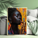 A Black Woman Playing A Saxophone - Living Room - Canvas Wall Art - Print - Wall Decor