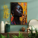 A Black Woman Playing A Saxophone - Living Room - Canvas Wall Art - Print - Wall Decor